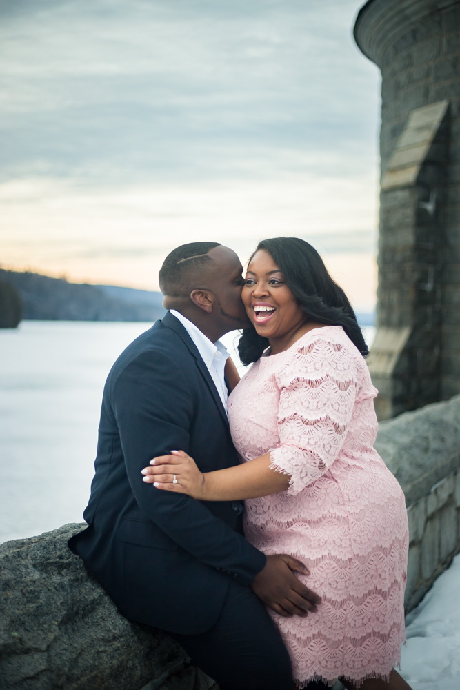 Couple laughing at their engagement session in CT