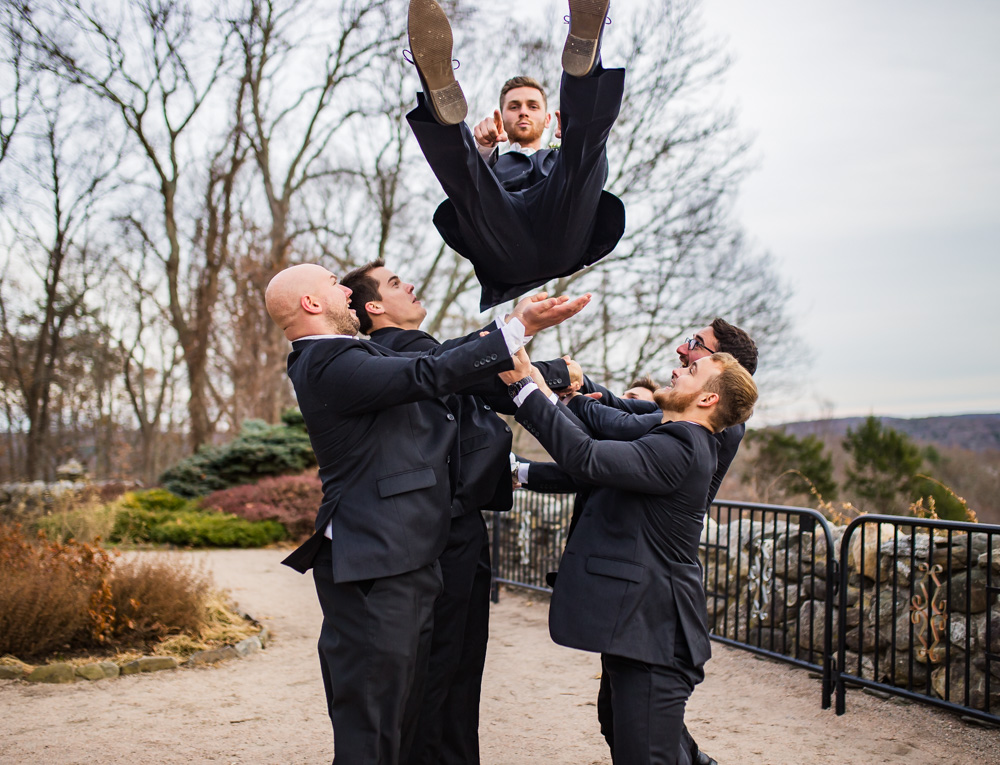 fun groomsmen photo at gillette castle 