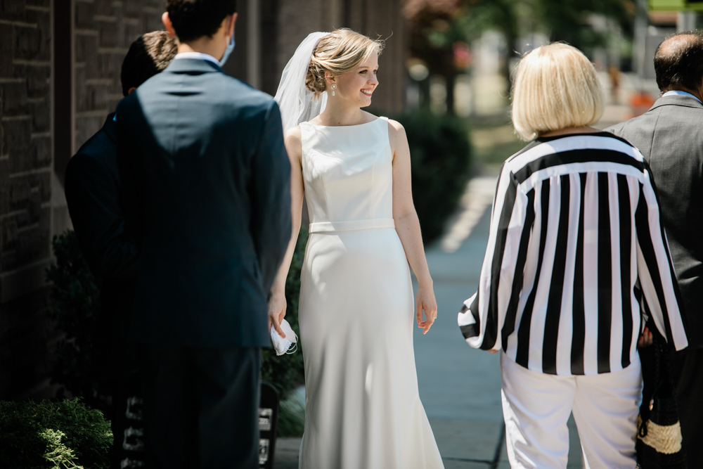 bride before her first look at her  wadsworth mansion wedding