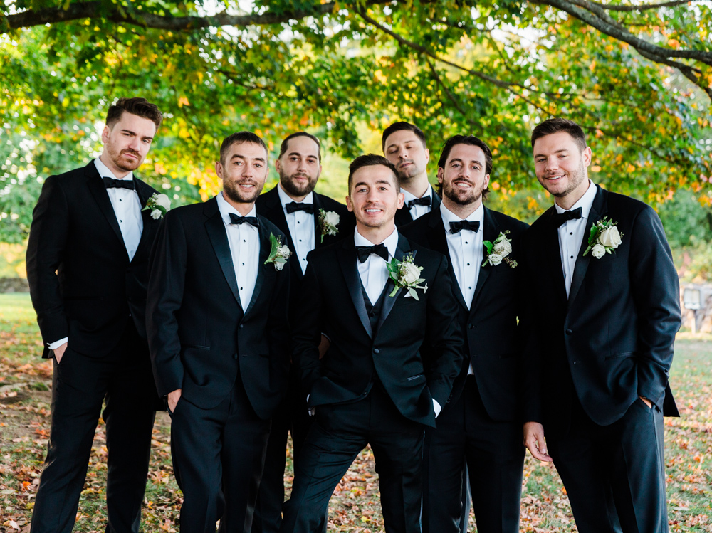 a groom and his groomsmen at the Hillstead Museum