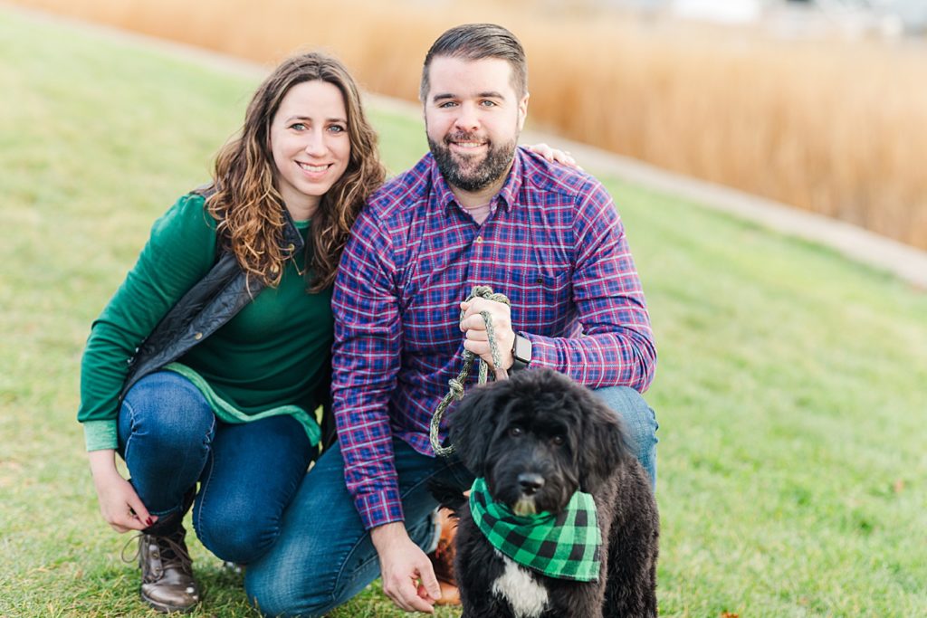 Couple with their dog for their Norwalk engagement session
